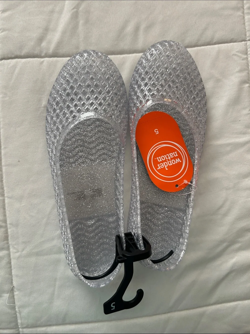 wonder nation Clear Silver Glitter Jelly Flats - Women's